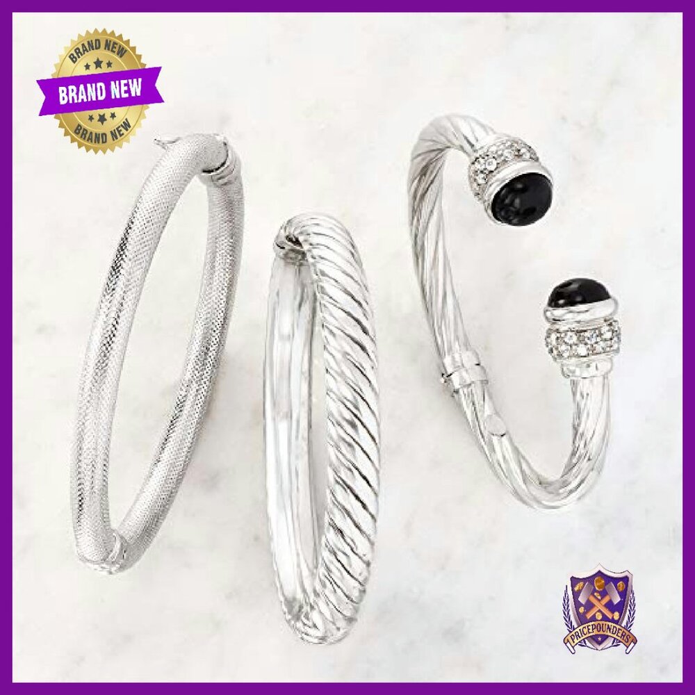 Sterling Silver Spiraled Oval Bangle Bracelet 8.5… - image 8